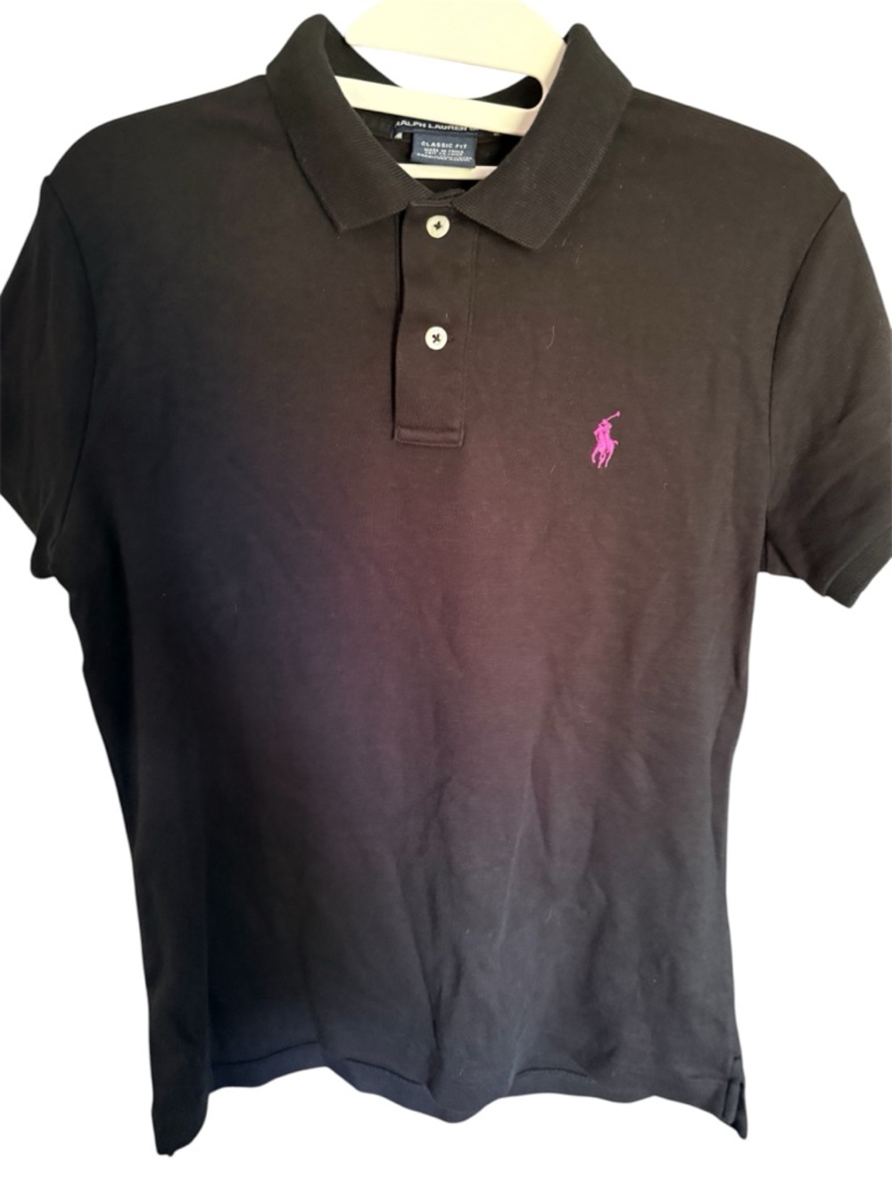 Ralph Lauren women’s Black Polo Shirt w/ Pink Pony Logo  NWOT Sz. M Classic fit